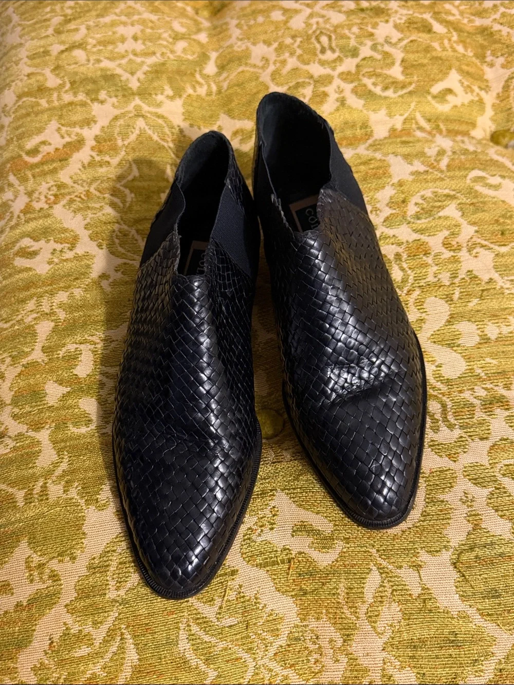 Cole Haan Vintage Basket Weave Leather Booties Black